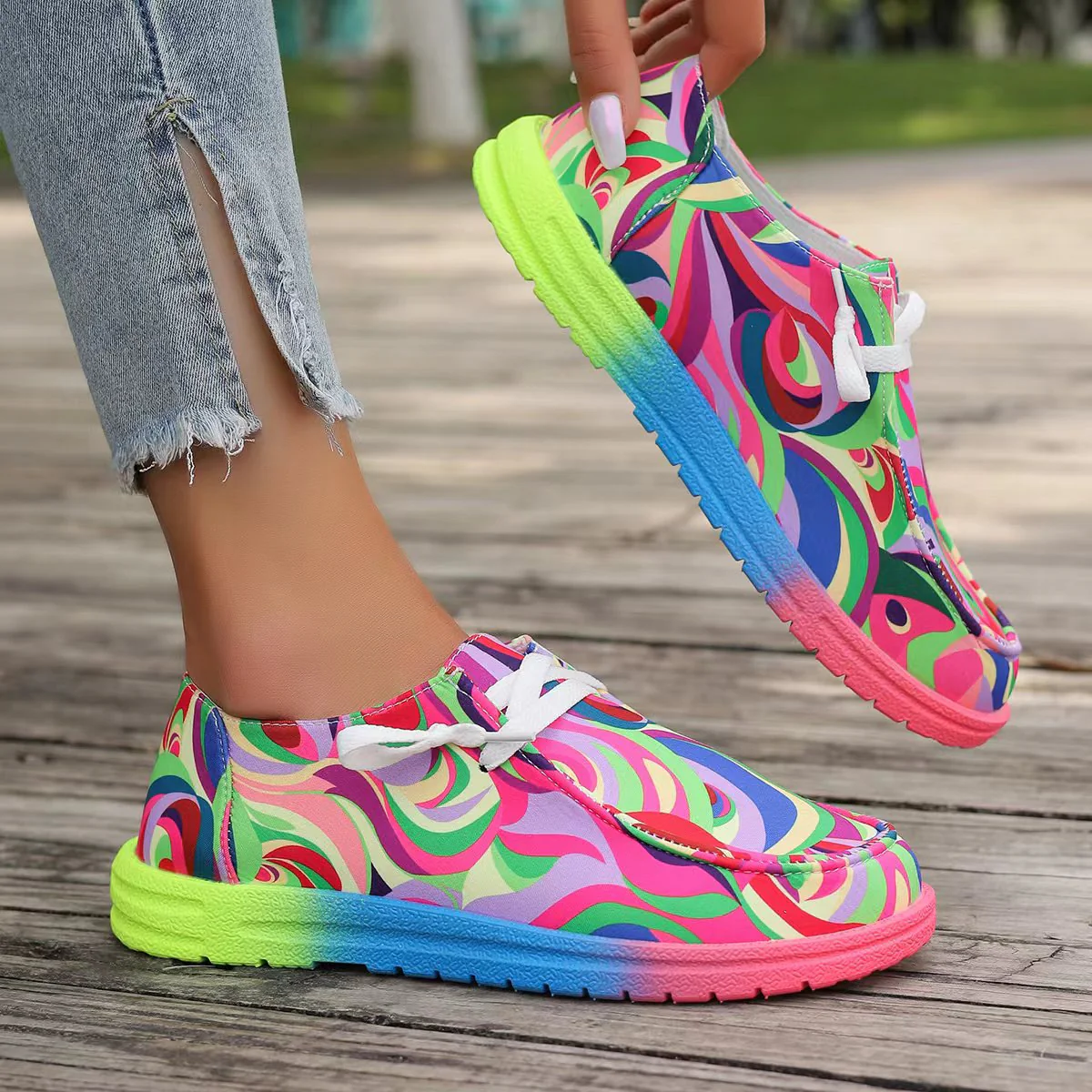 Colorful Round Toe Canvas Slip-Ons - Image 3