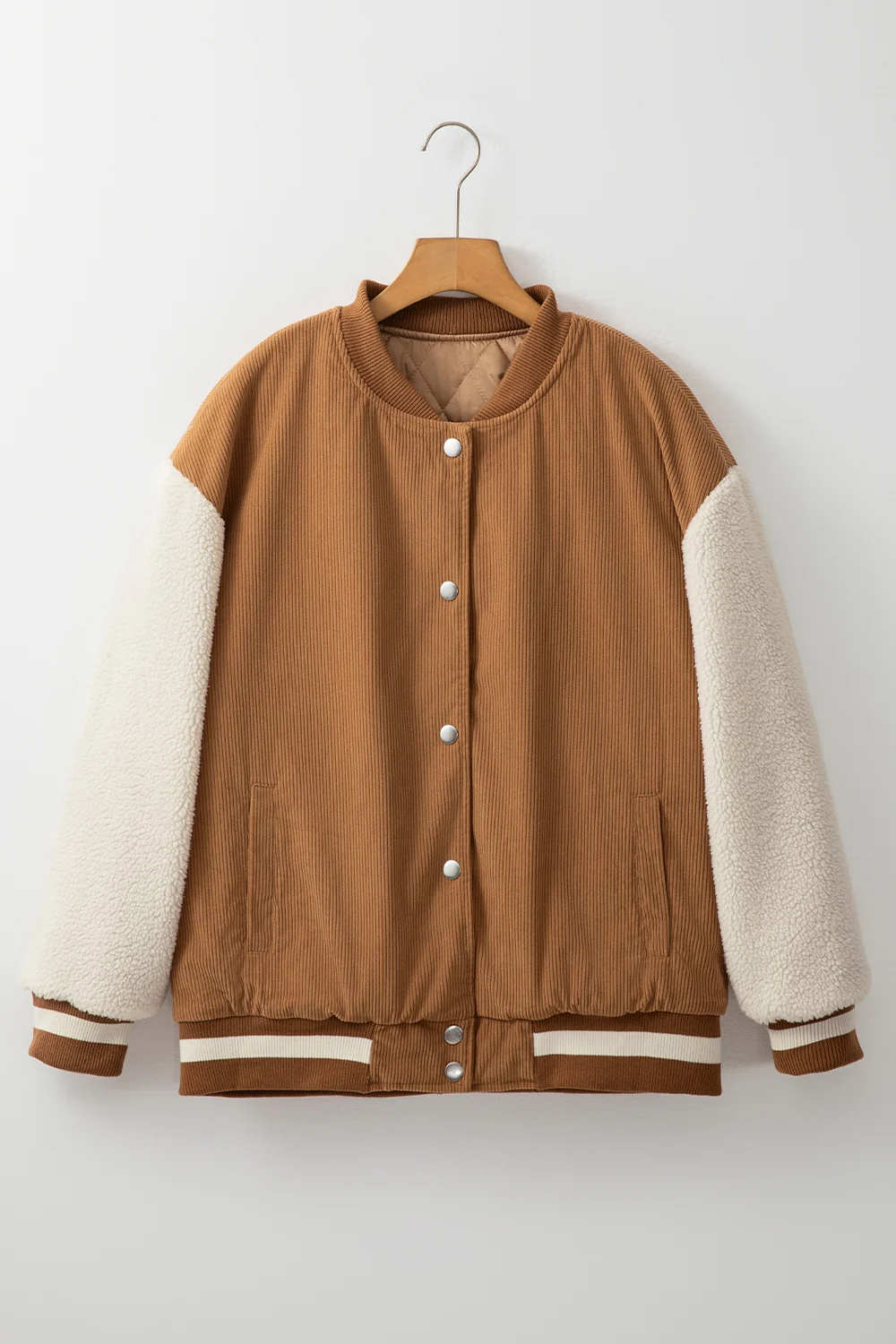 Contrast Baseball Collar Snap Down Long Sleeve Jacket - Image 20