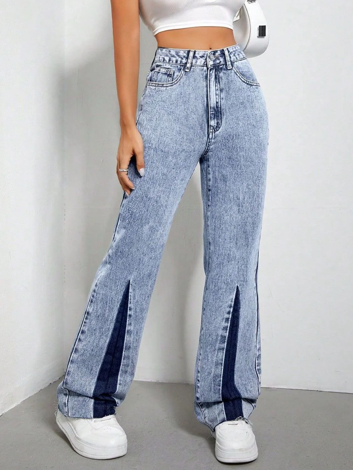Contrast Bootcut Jeans with Pockets - Image 3