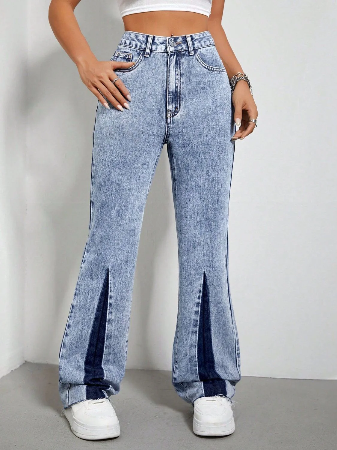 Contrast Bootcut Jeans with Pockets - Image 5