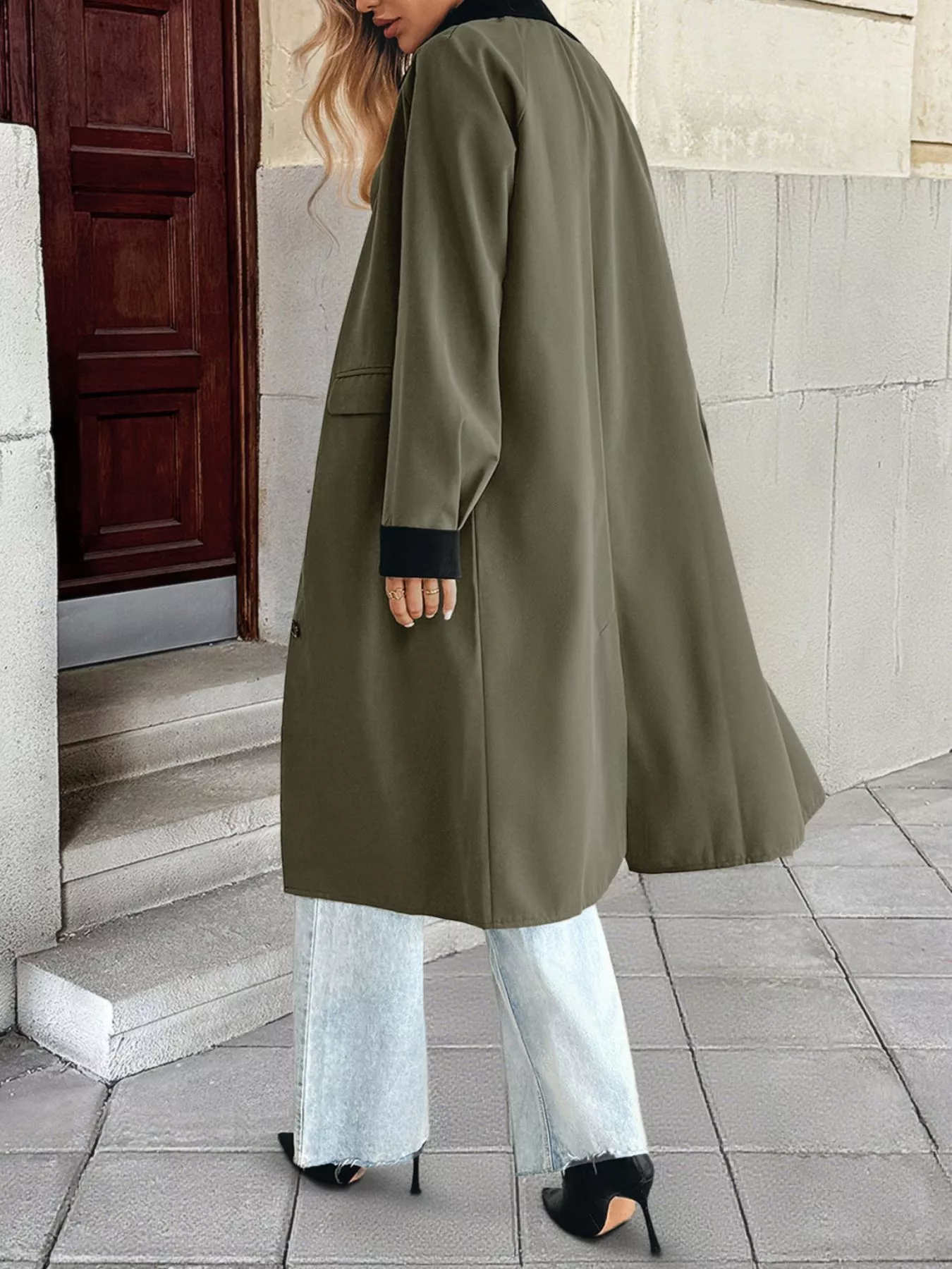 Contrast Collar Button Up Coat - Image 6