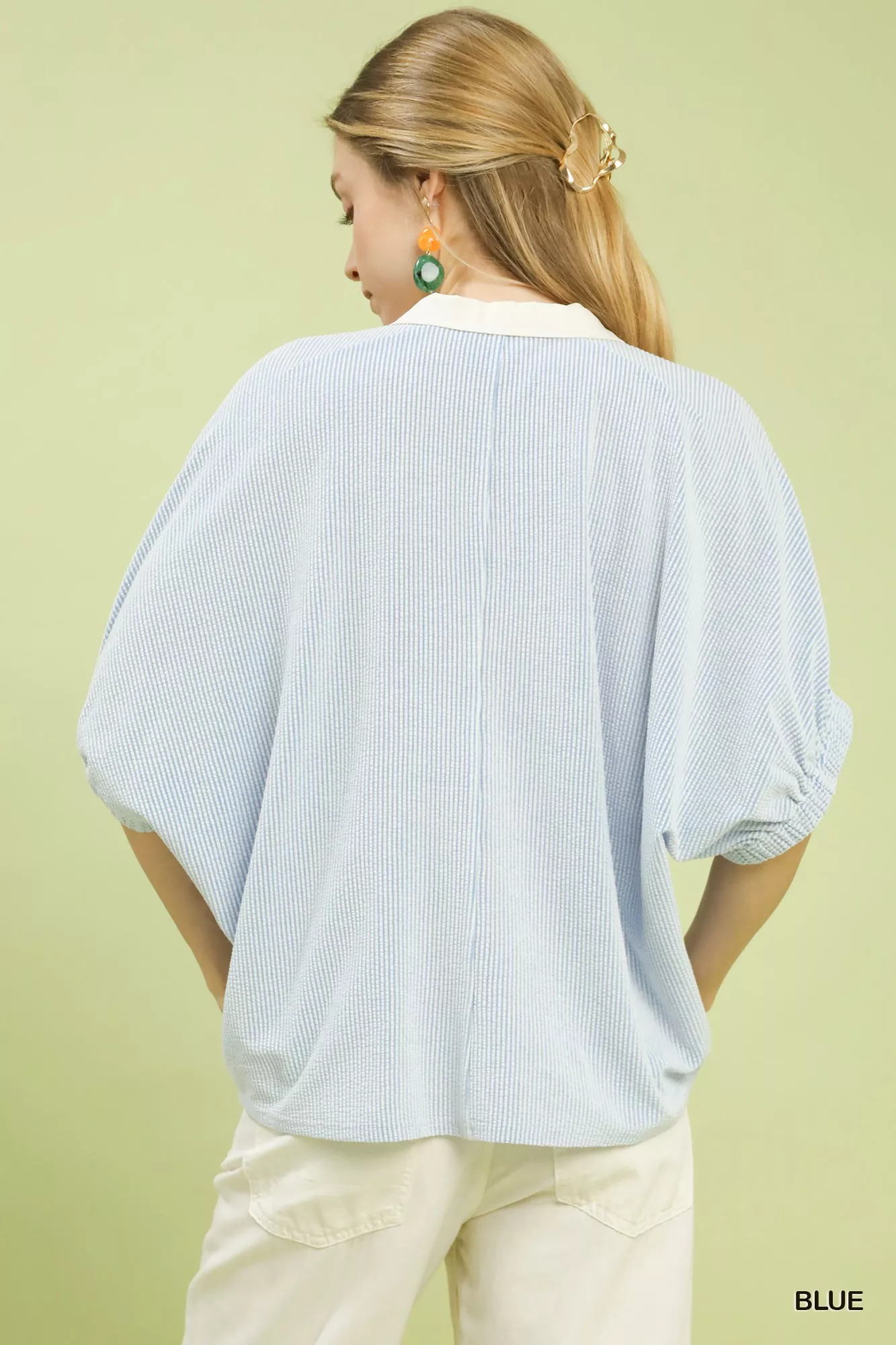 Contrast Collar V-Neck Top - Image 4