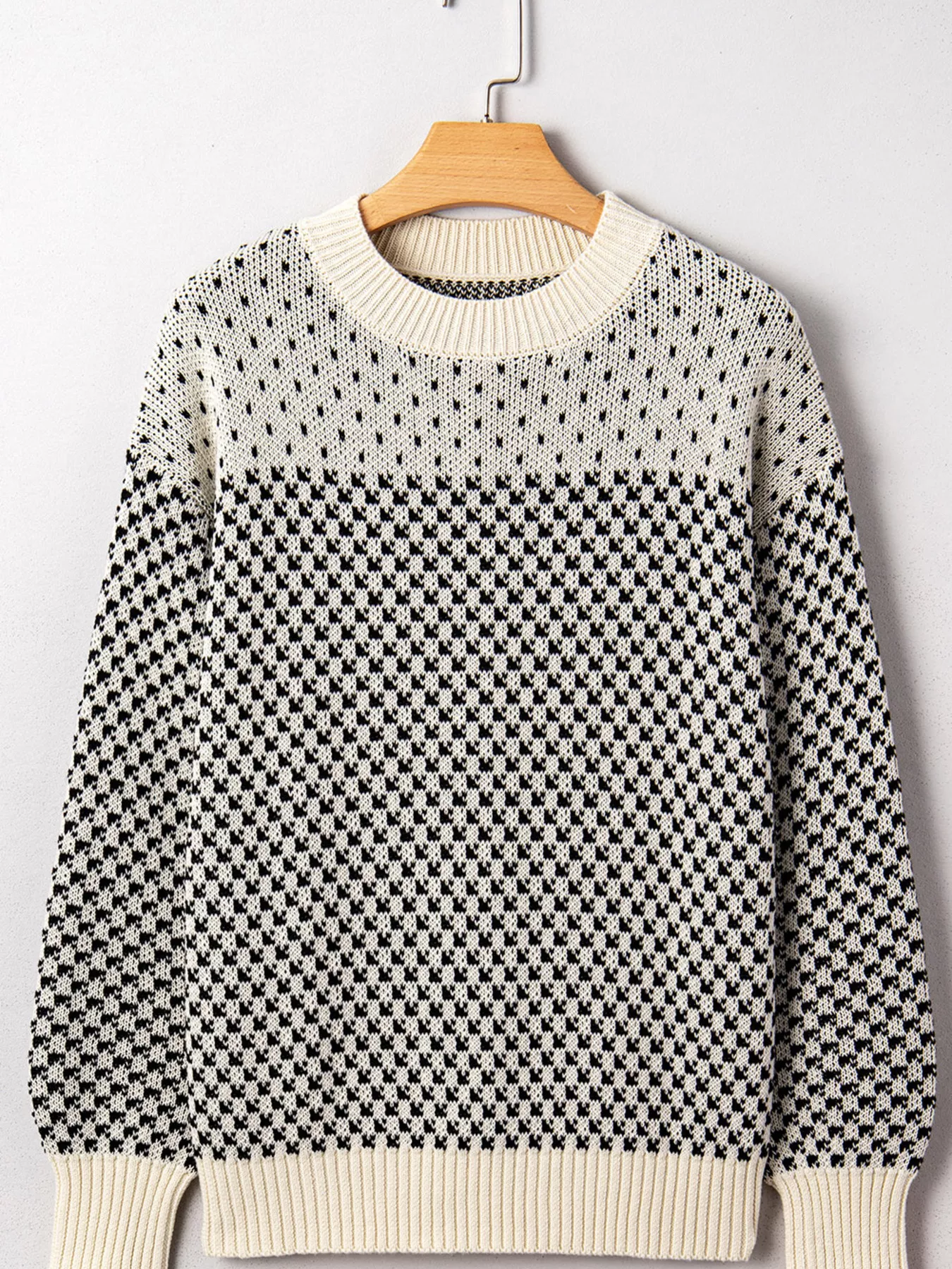 Contrast Color Pattern Lantern Sleeve Sweater - Image 2