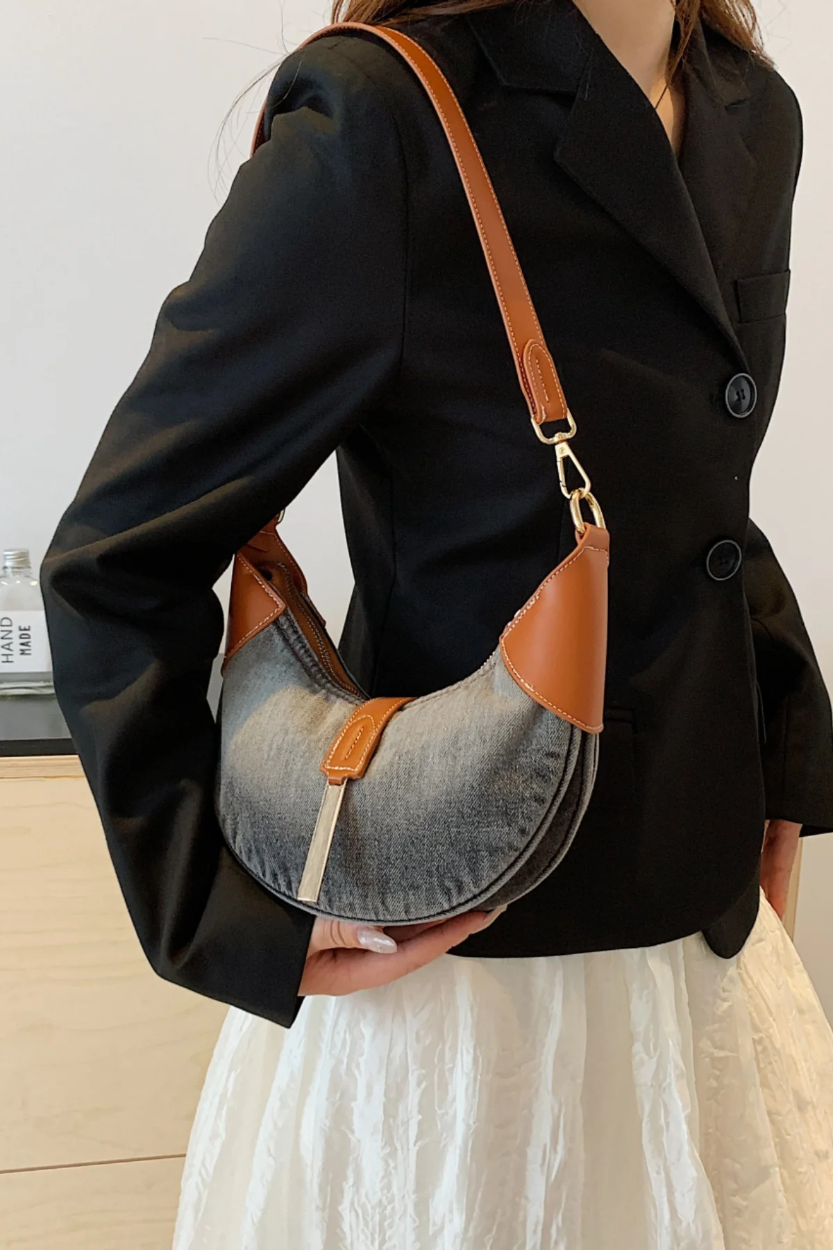 Contrast Denim Shoulder Bag - Image 20