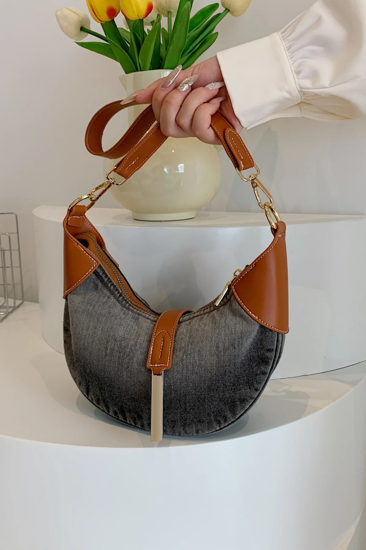 Contrast Denim Shoulder Bag - Image 24