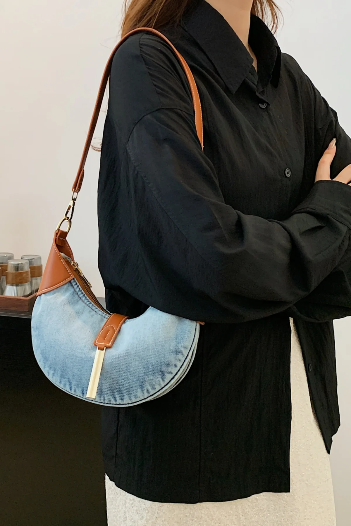 Contrast Denim Shoulder Bag - Image 3