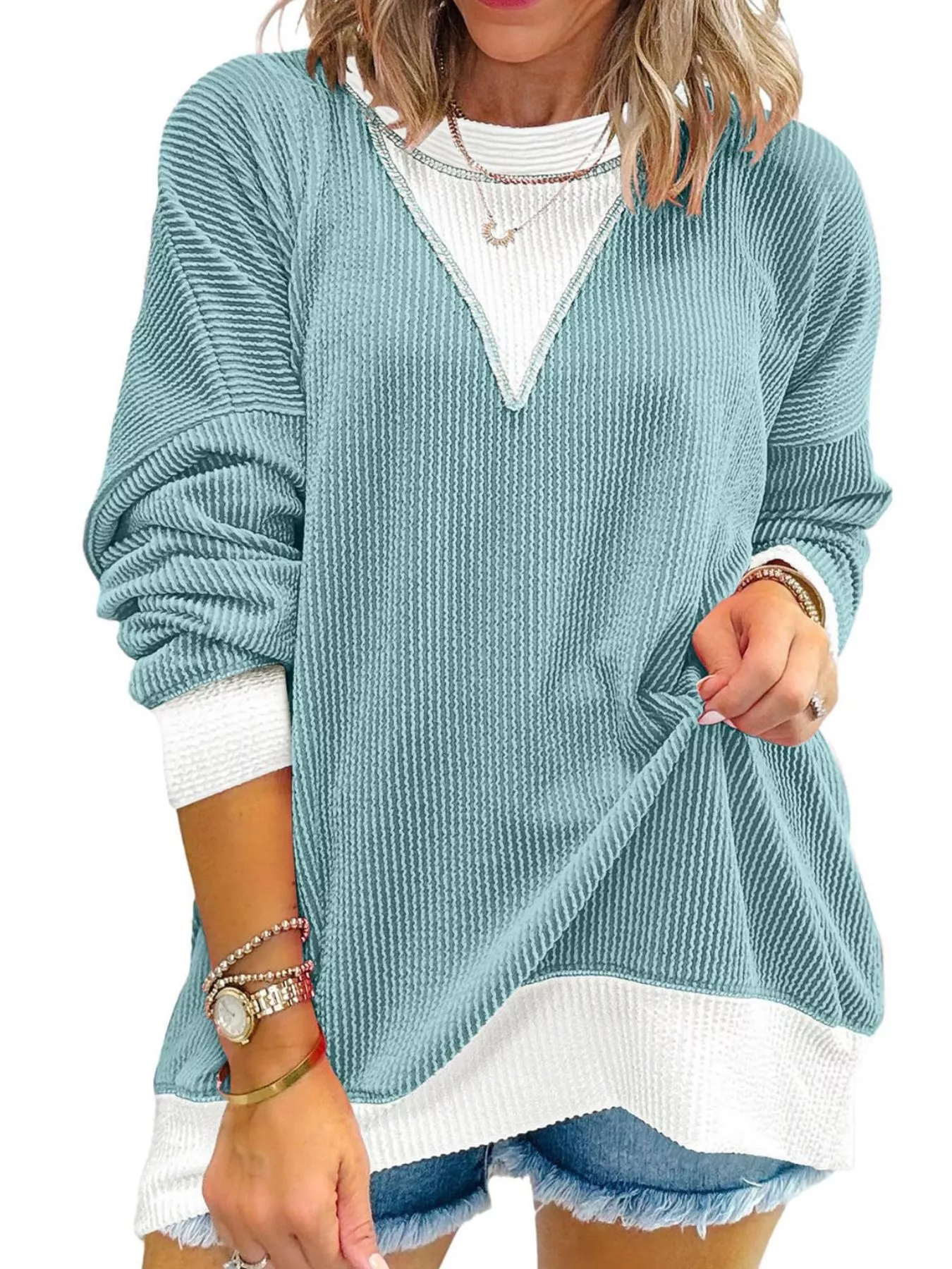 Contrast Dropped Shoulder Sweatshirt - Image 12
