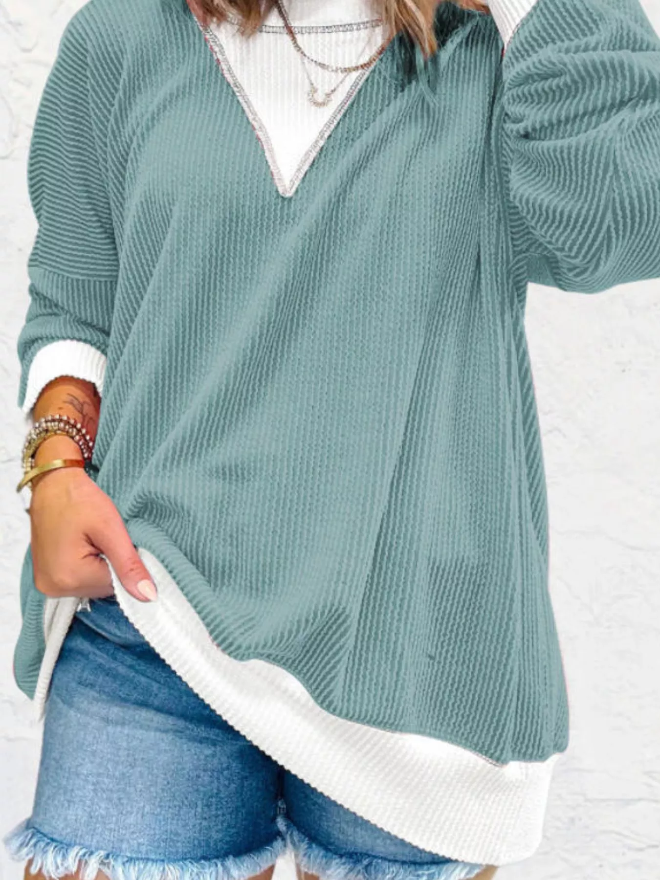 Contrast Dropped Shoulder Sweatshirt - Image 13