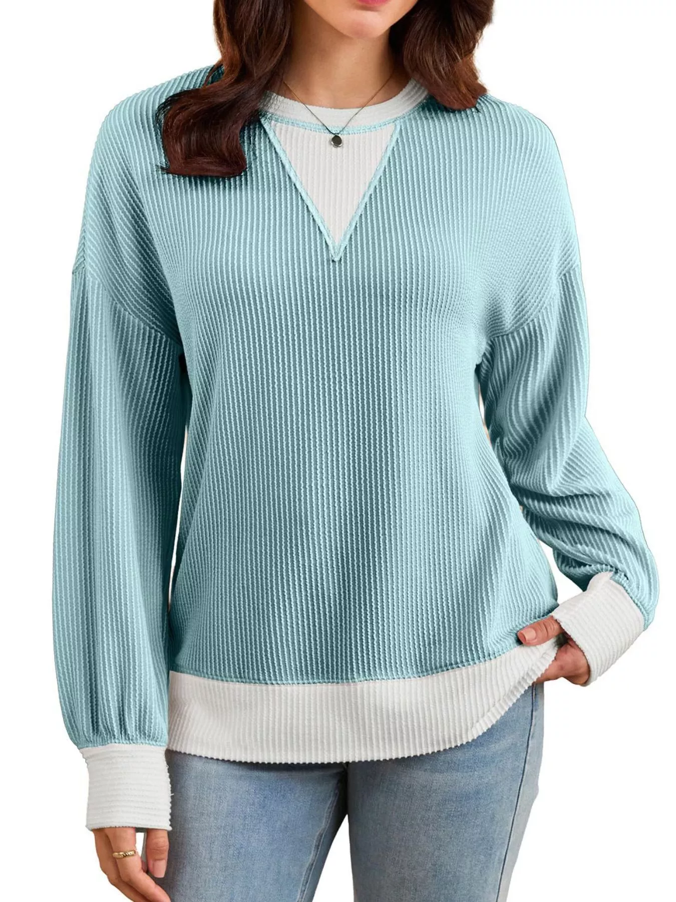 Contrast Dropped Shoulder Sweatshirt - Image 14