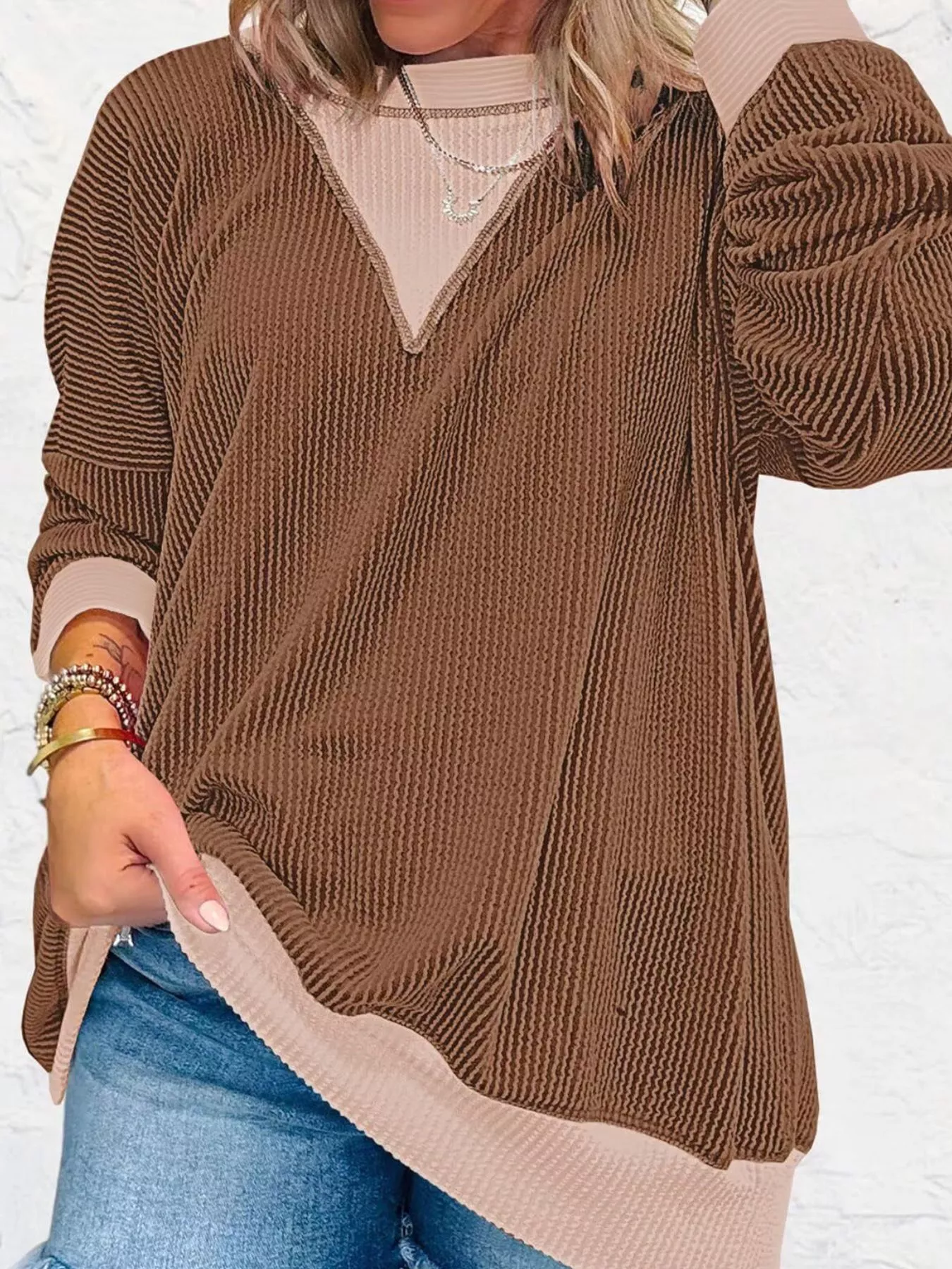 Contrast Dropped Shoulder Sweatshirt - Image 15