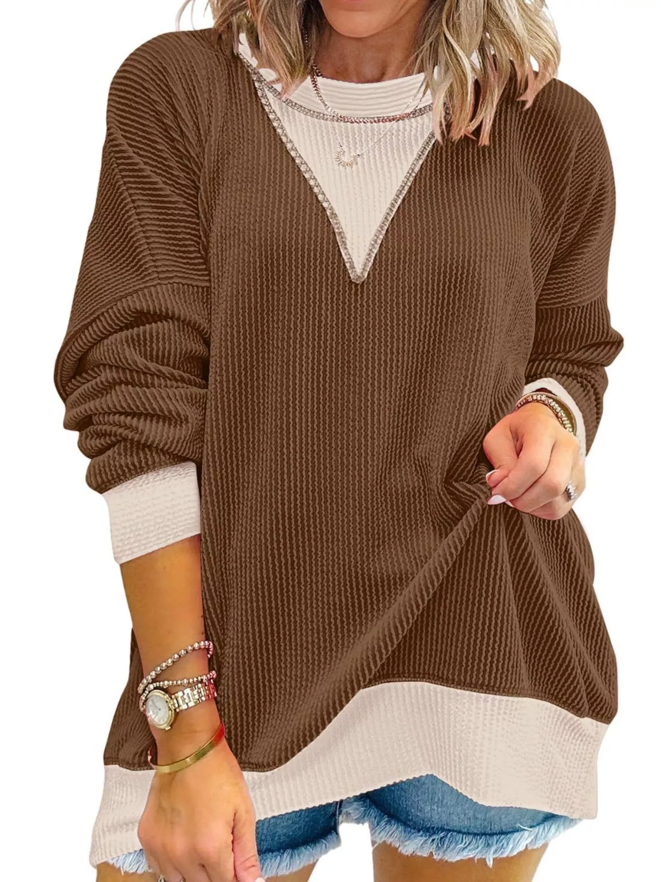 Contrast Dropped Shoulder Sweatshirt - Image 17