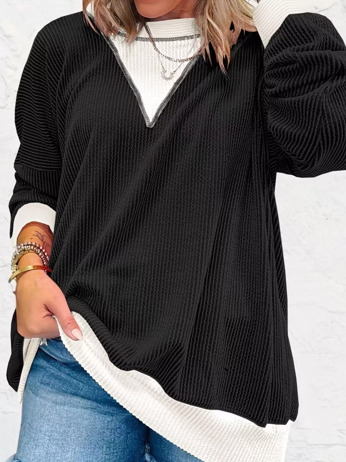 Contrast Dropped Shoulder Sweatshirt - Image 19