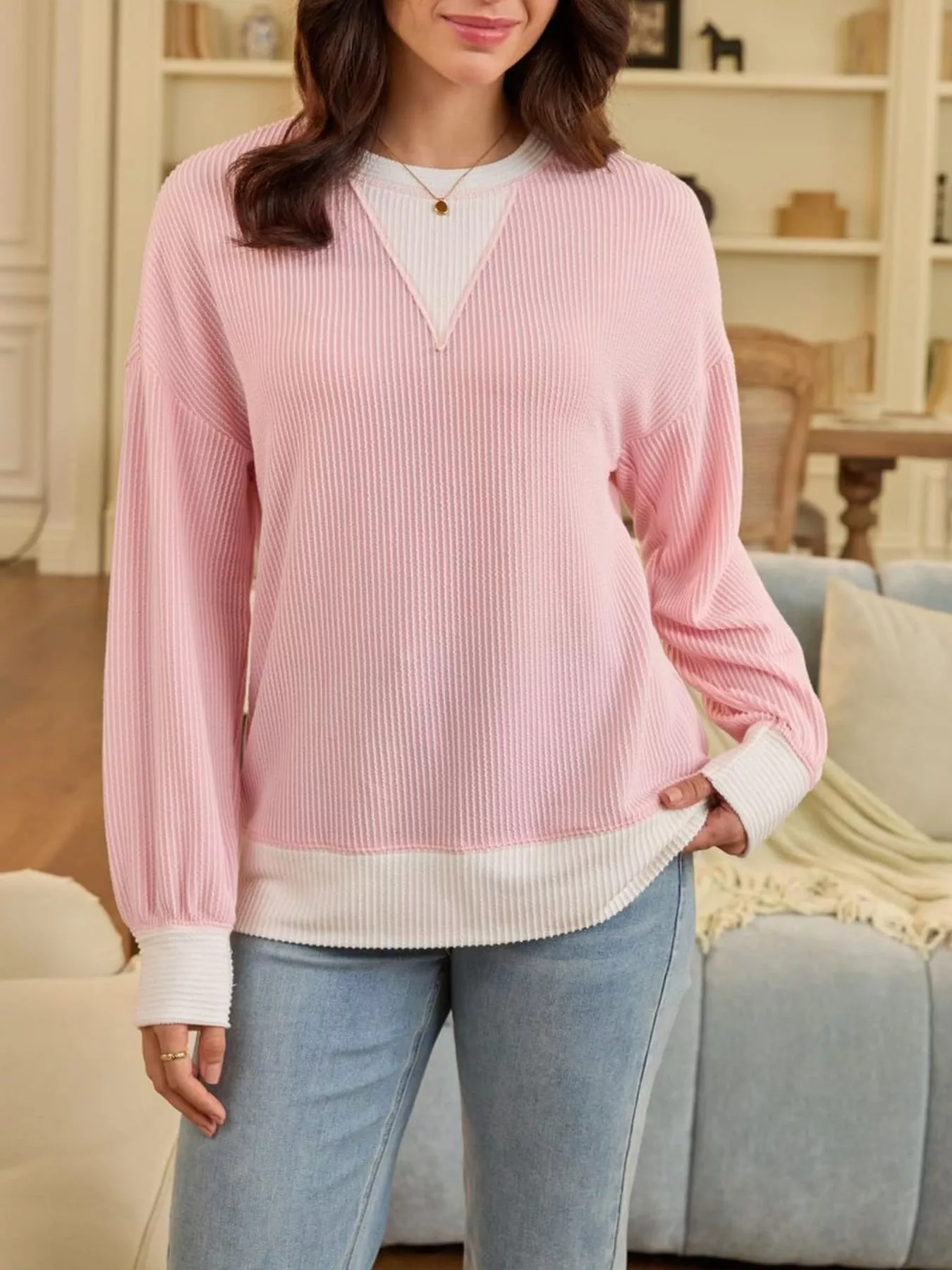 Contrast Dropped Shoulder Sweatshirt - Image 5