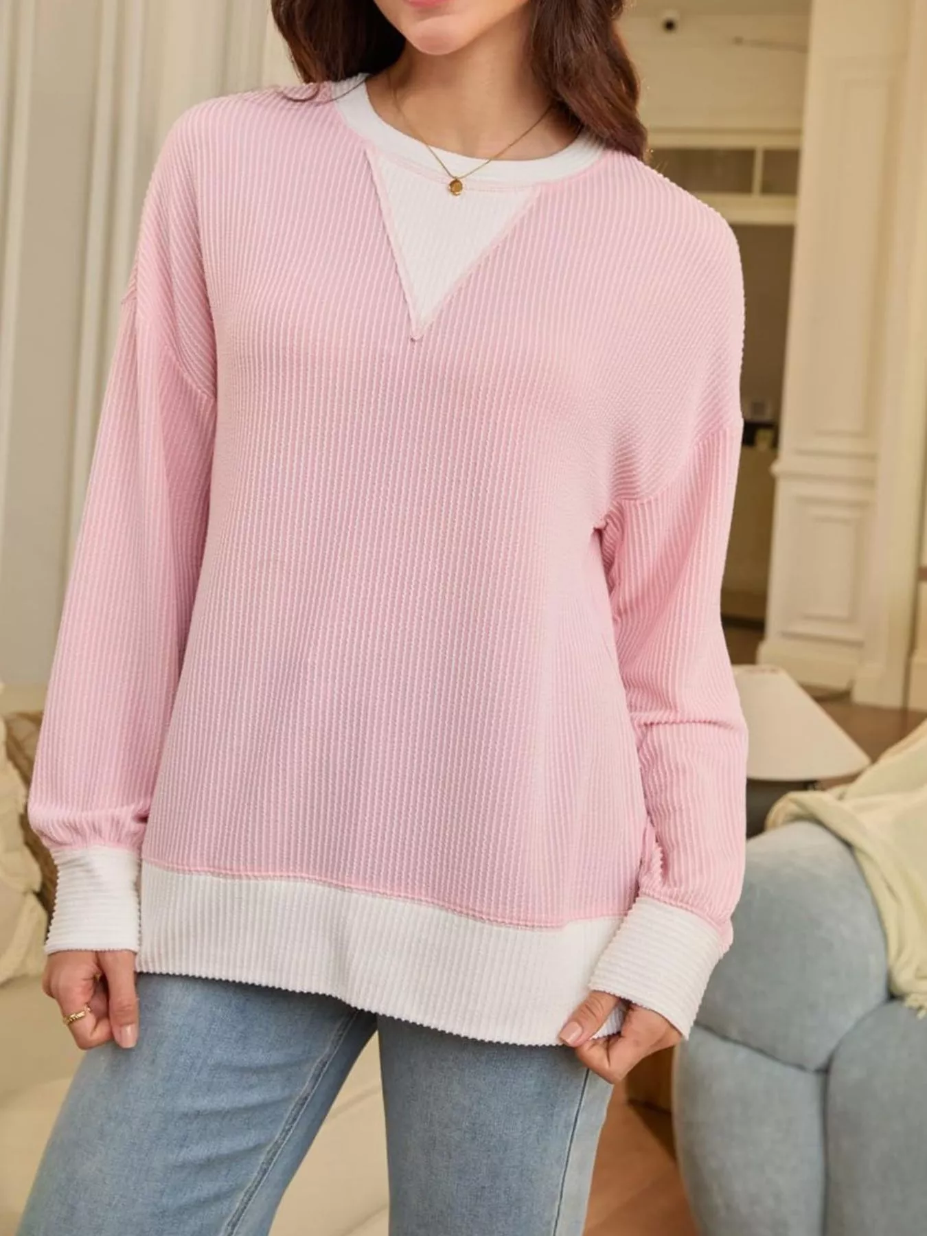 Contrast Dropped Shoulder Sweatshirt - Image 6