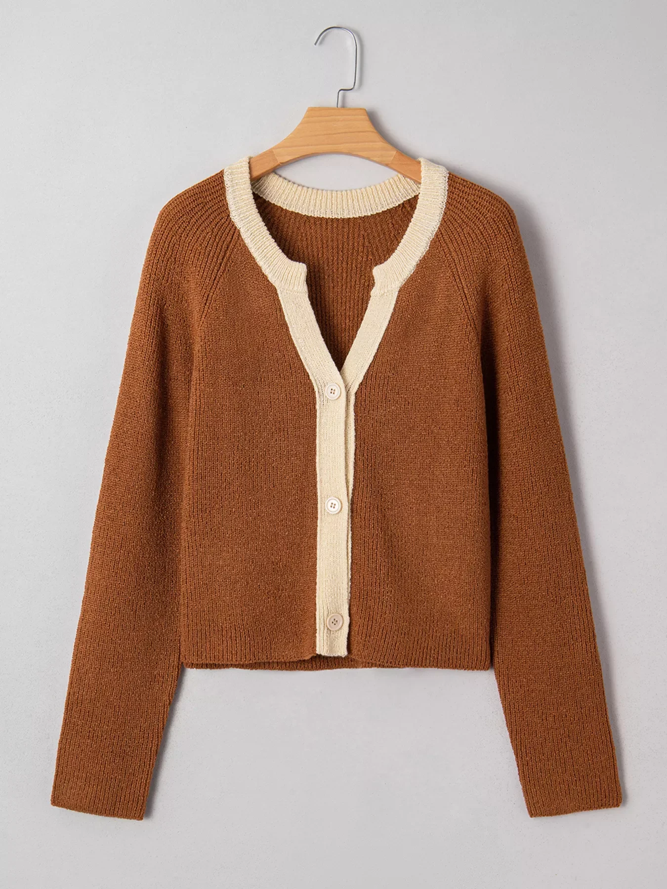 Contrast Knit V Neckline Cardigan - Image 2