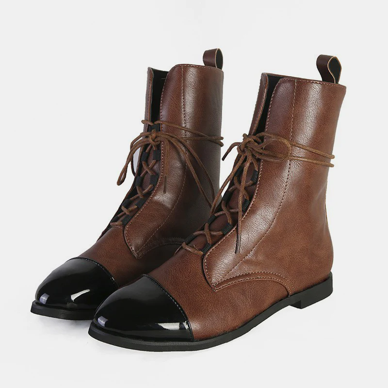 Contrast Lace Up Point Toe Boots - Image 4
