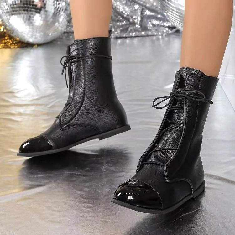 Contrast Lace Up Point Toe Boots - Image 5