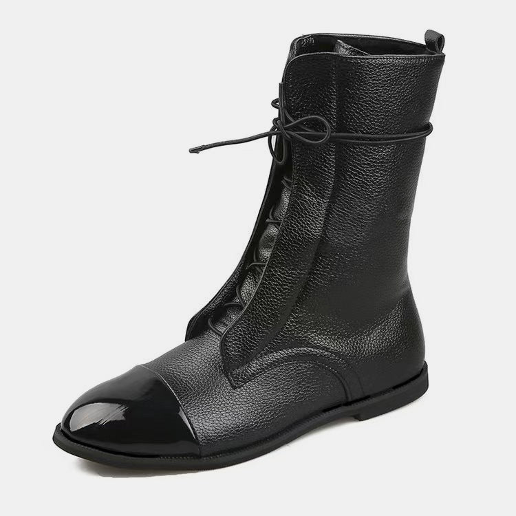 Contrast Lace Up Point Toe Boots - Image 7