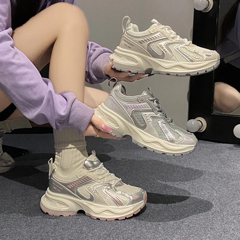 Contrast Mesh Platform Athletic Sneakers