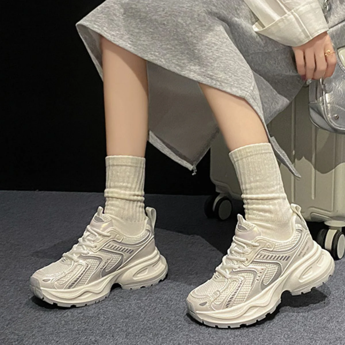 Contrast Mesh Platform Athletic Sneakers - Image 2