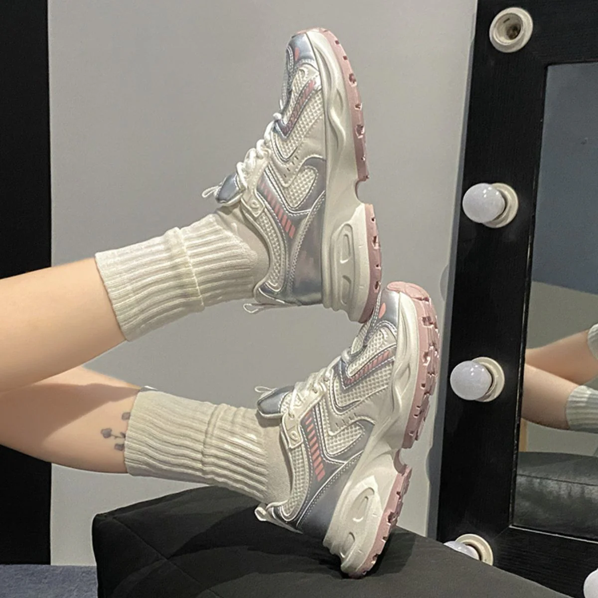 Contrast Mesh Platform Athletic Sneakers - Image 3