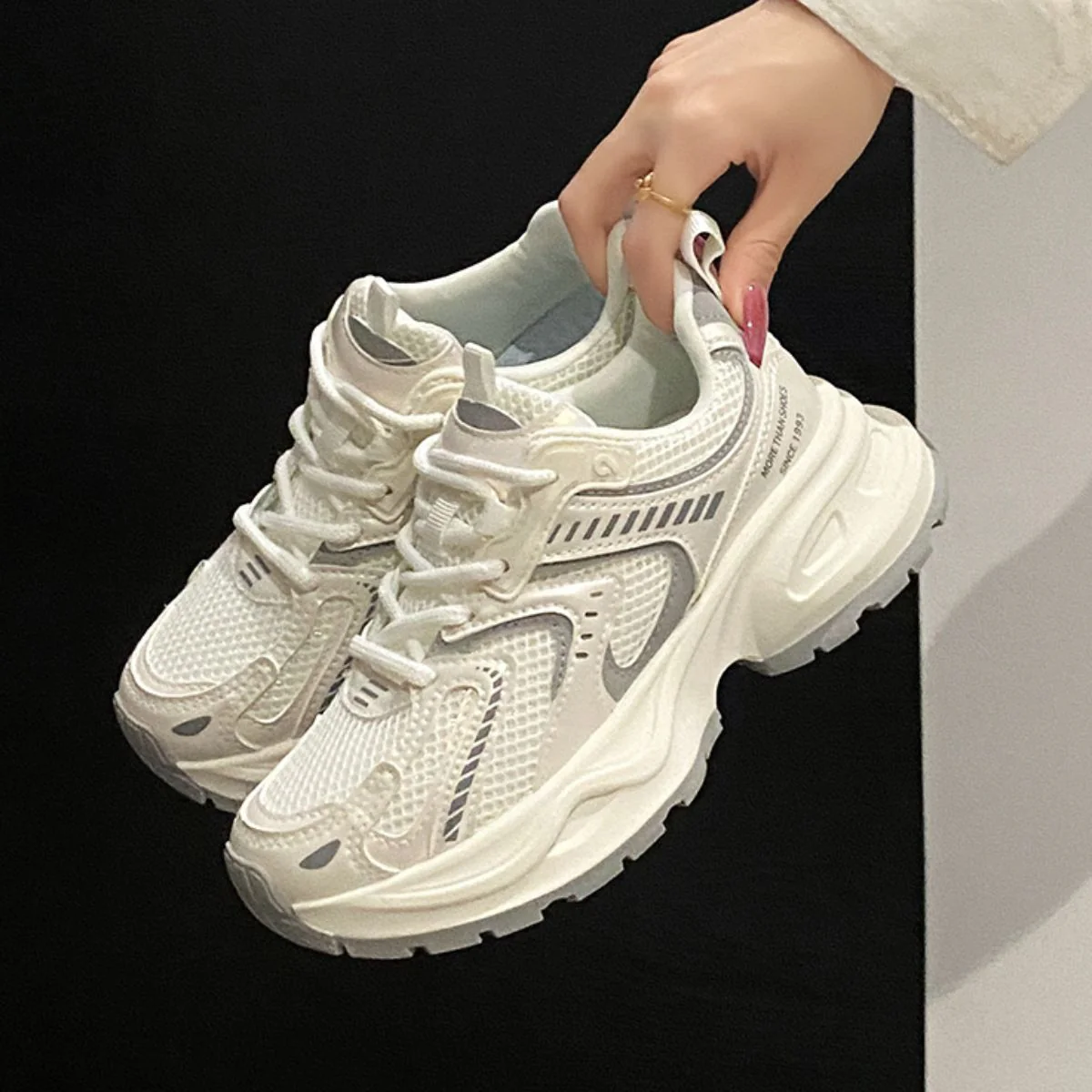 Contrast Mesh Platform Athletic Sneakers - Image 4
