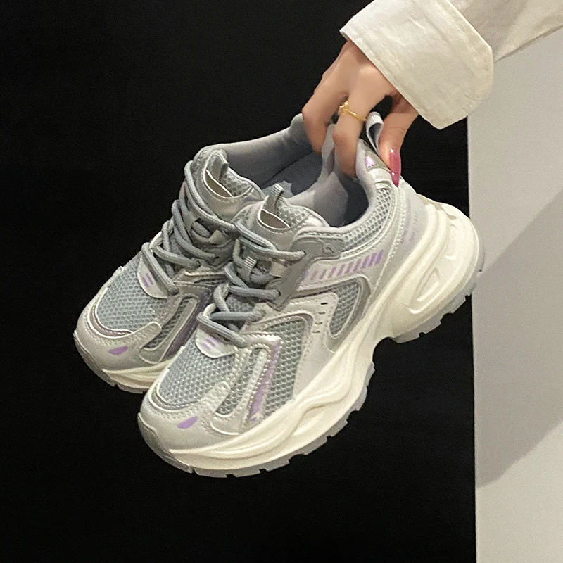 Contrast Mesh Platform Athletic Sneakers - Image 5