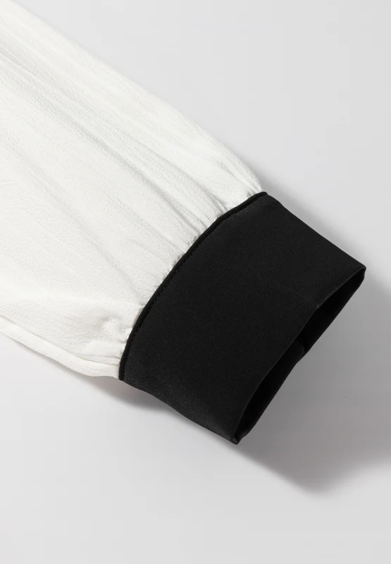 Contrast Notched Long Sleeve Blouse - Image 12