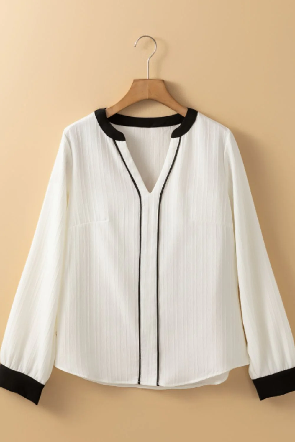 Contrast Notched Long Sleeve Blouse - Image 6