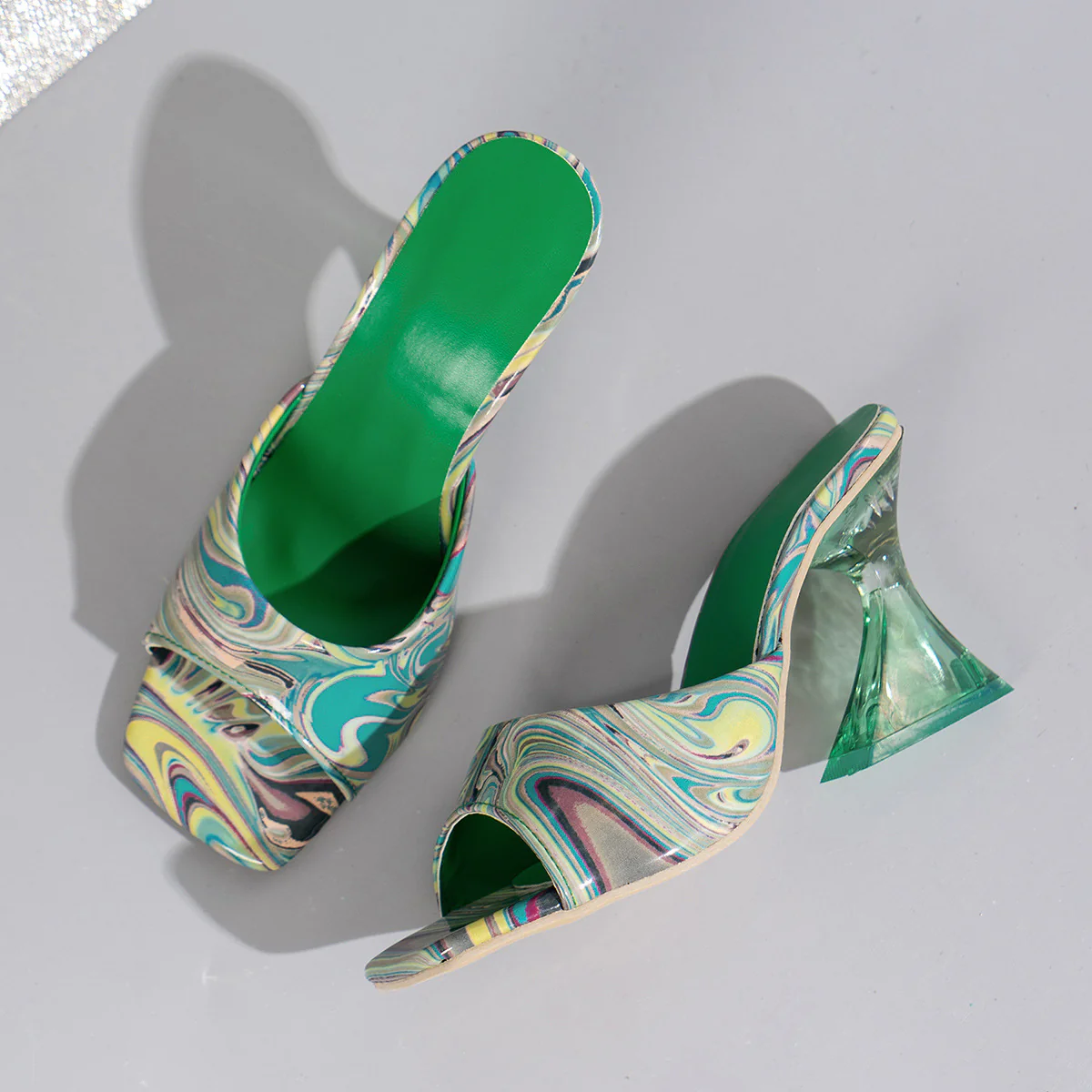 Contrast Peep Toe Mid Heels Sandals - Image 7