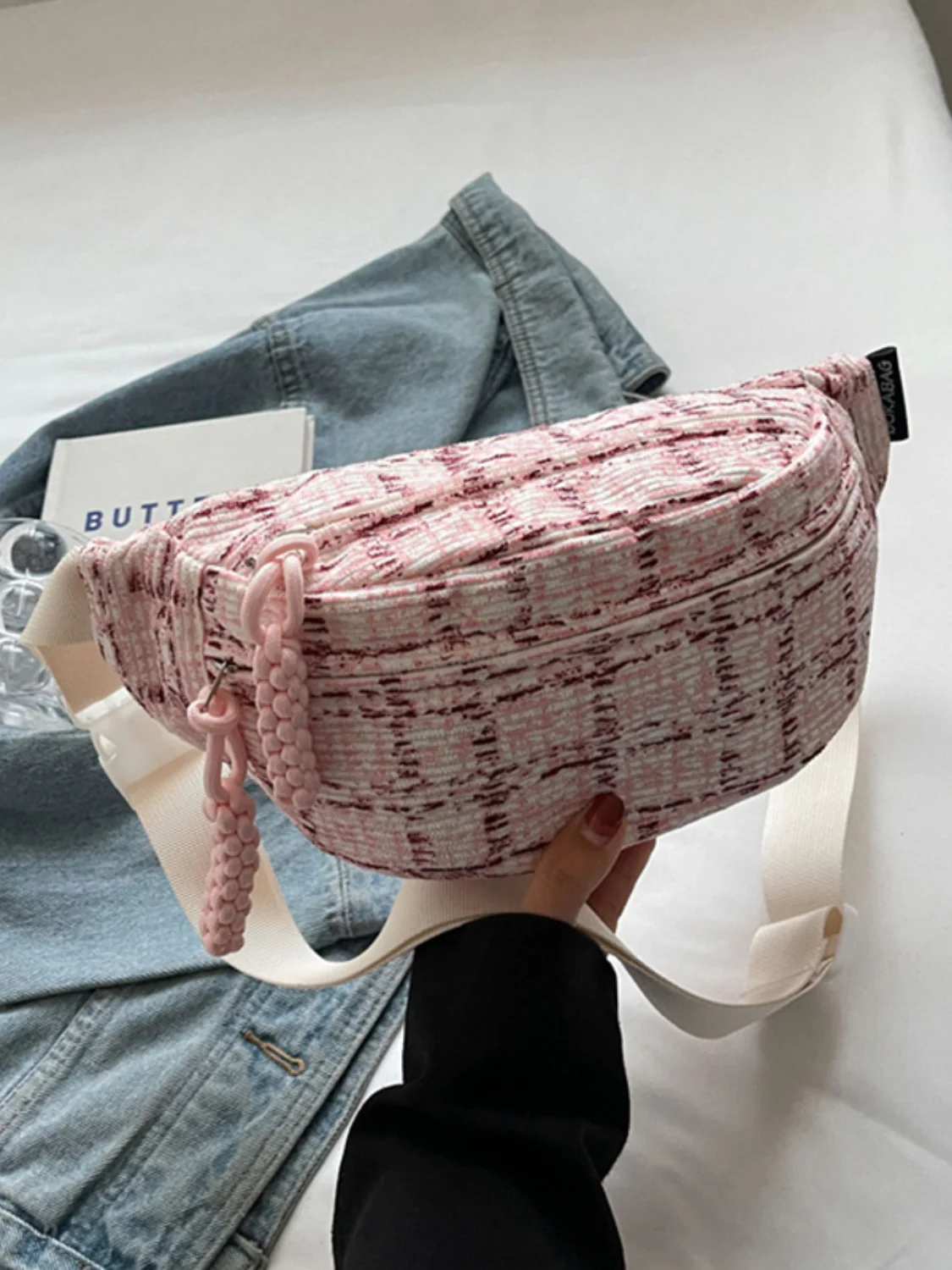 Contrast Plaid Polyester Crossbody Bag - Image 2