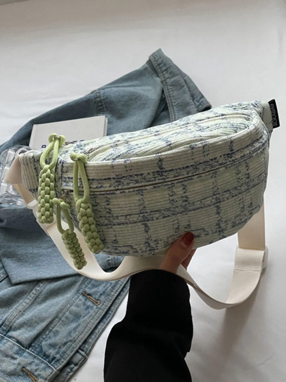 Contrast Plaid Polyester Crossbody Bag - Image 5