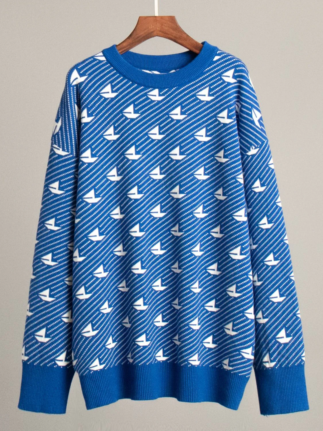 Contrast Round Neck Long Sleeve Sweater - Image 12