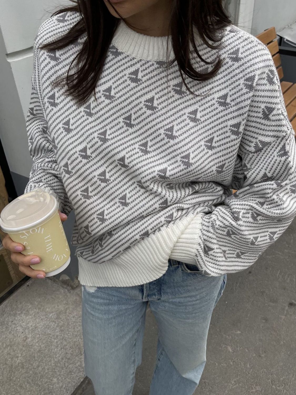 Contrast Round Neck Long Sleeve Sweater - Image 13