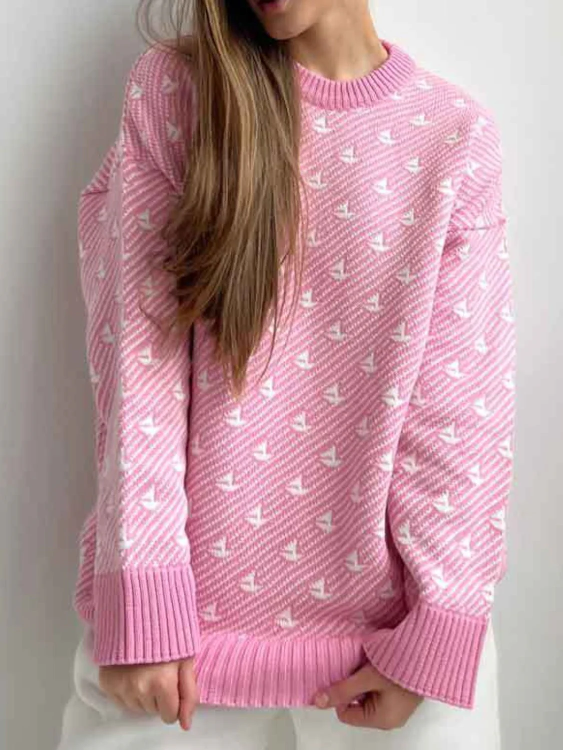 Contrast Round Neck Long Sleeve Sweater - Image 5