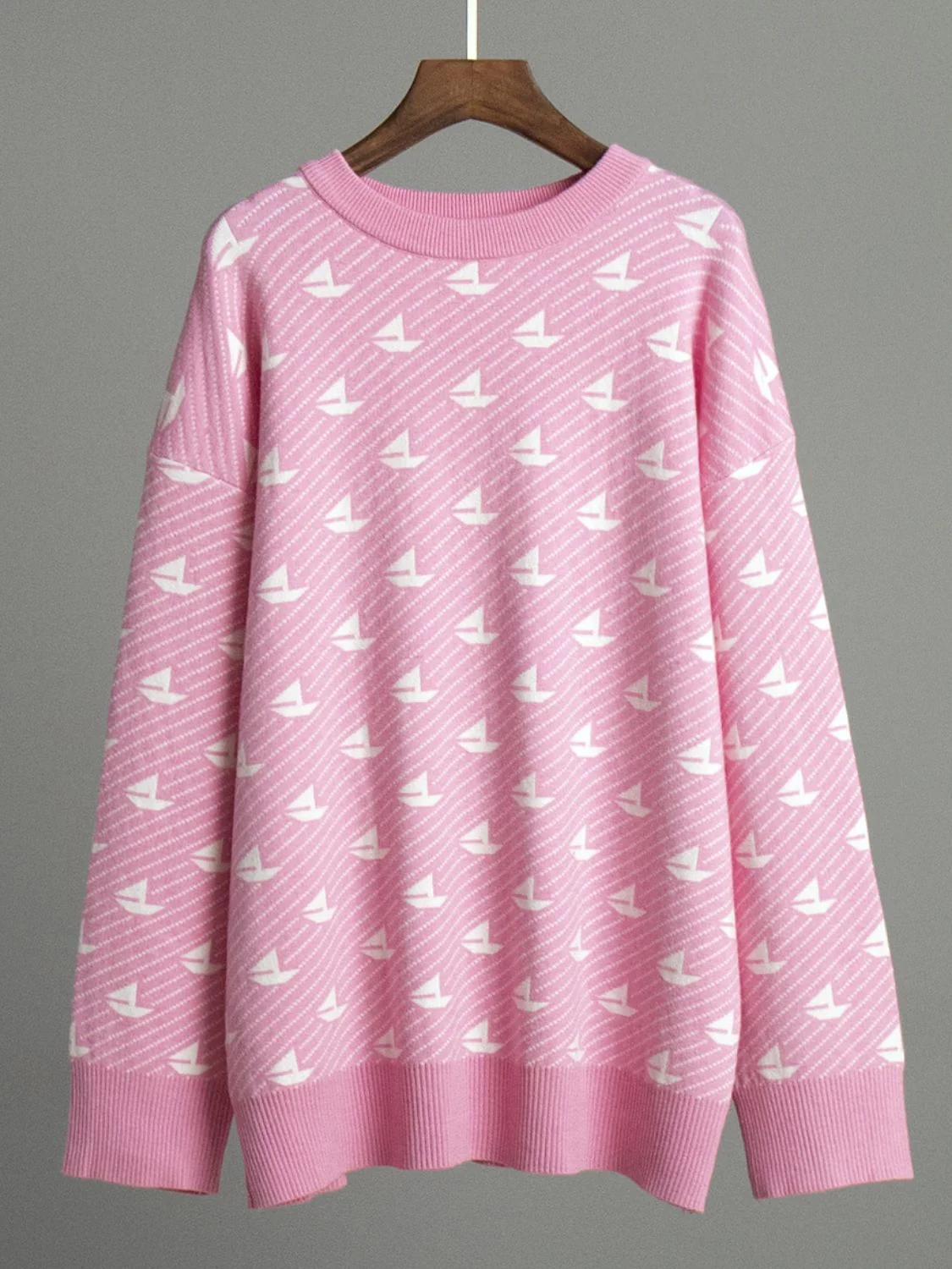 Contrast Round Neck Long Sleeve Sweater - Image 6