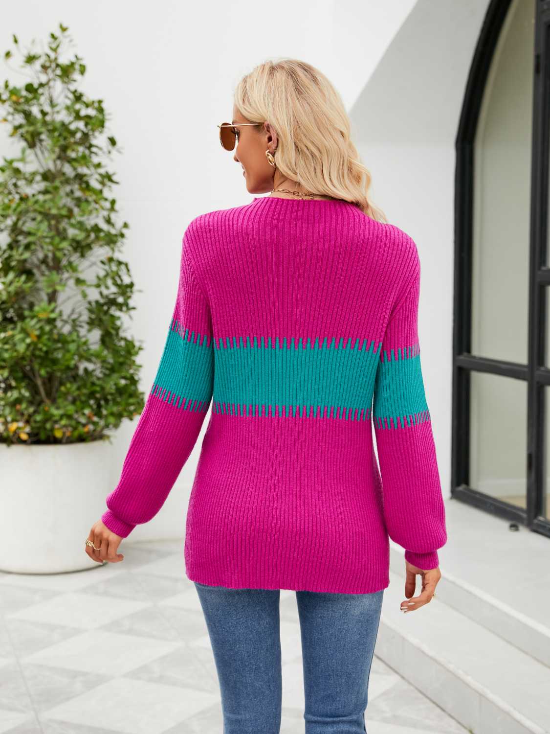 Contrast Round Neck Sweater - Image 2