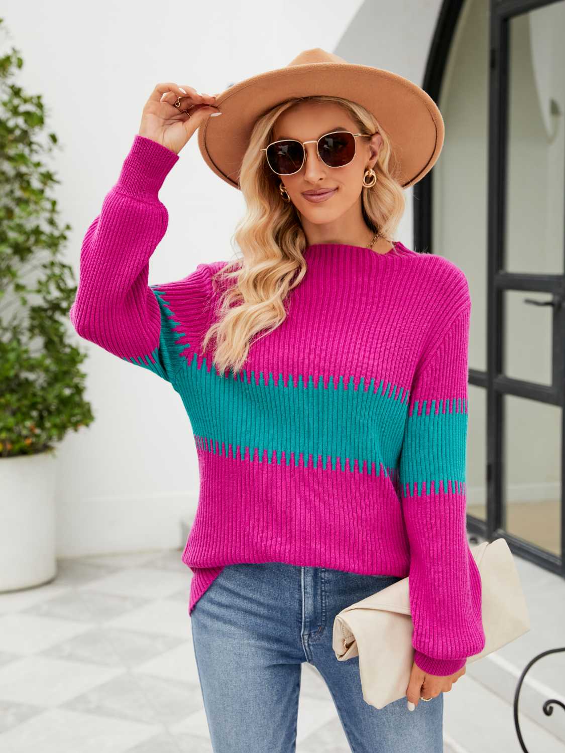 Contrast Round Neck Sweater - Image 3
