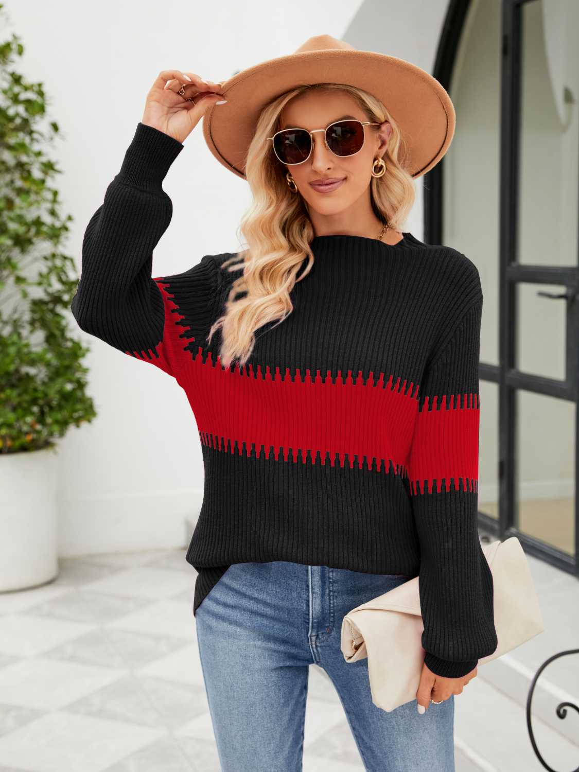 Contrast Round Neck Sweater - Image 6