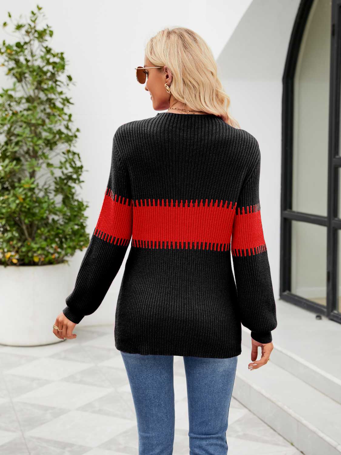 Contrast Round Neck Sweater - Image 8