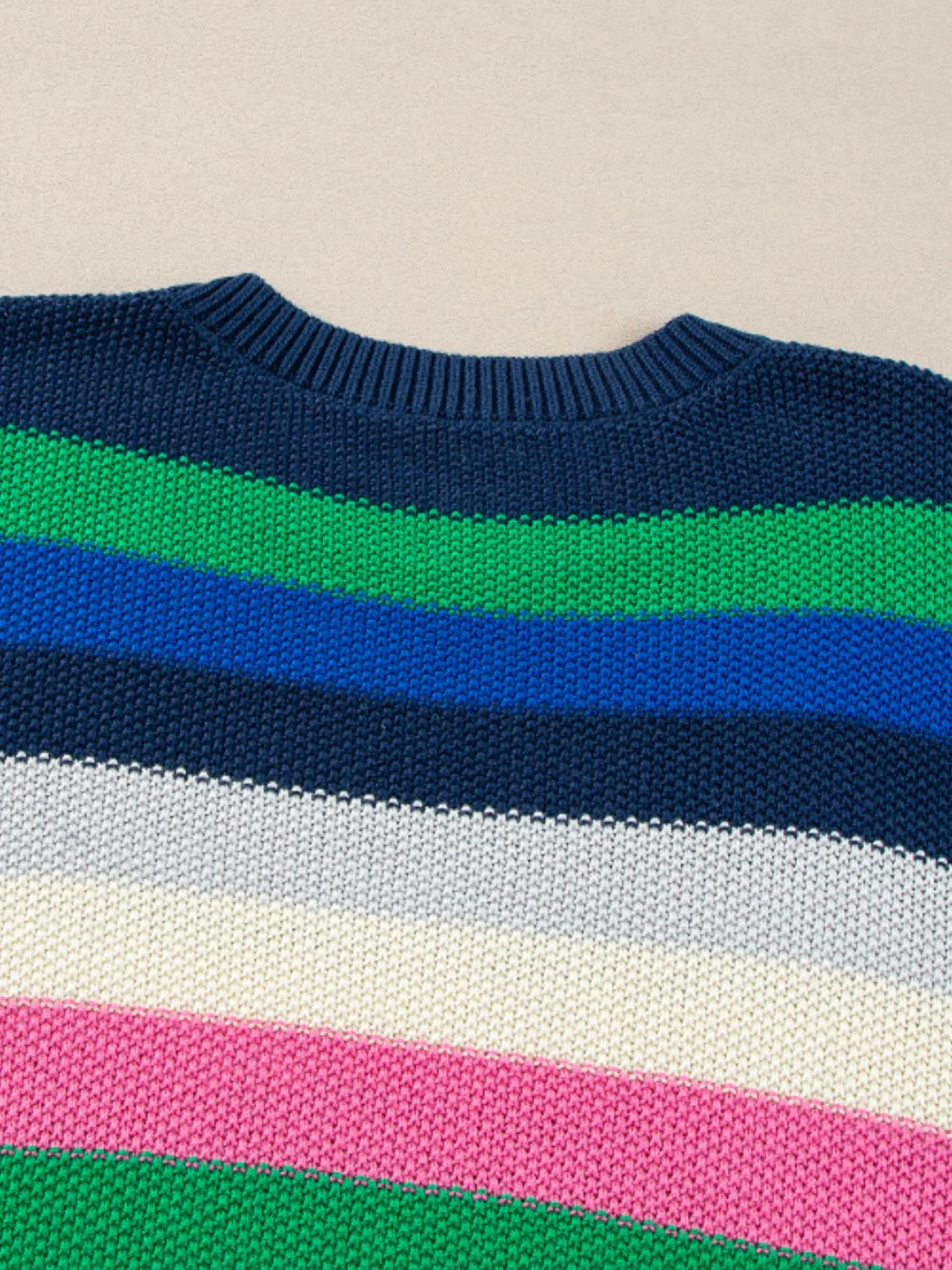Contrast Striped Round Neck Long Sleeve Sweater - Image 10