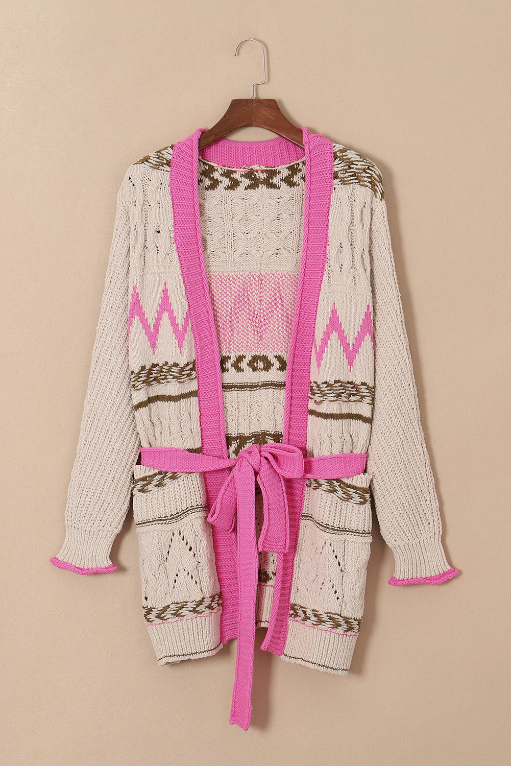 Contrast Tied Open Front Cardigan - Image 6