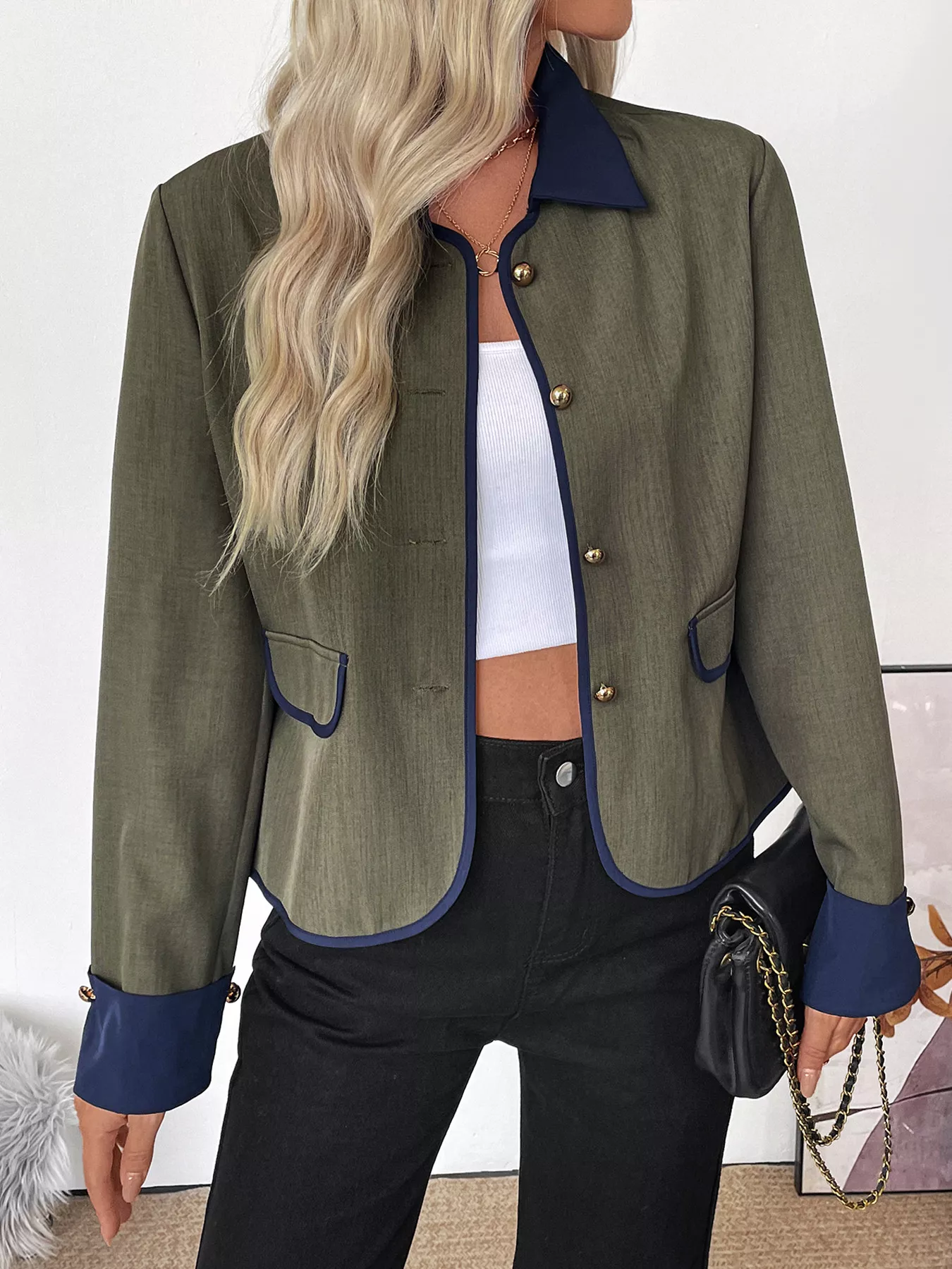 Contrast Trim Button-Up Jacket - Image 2