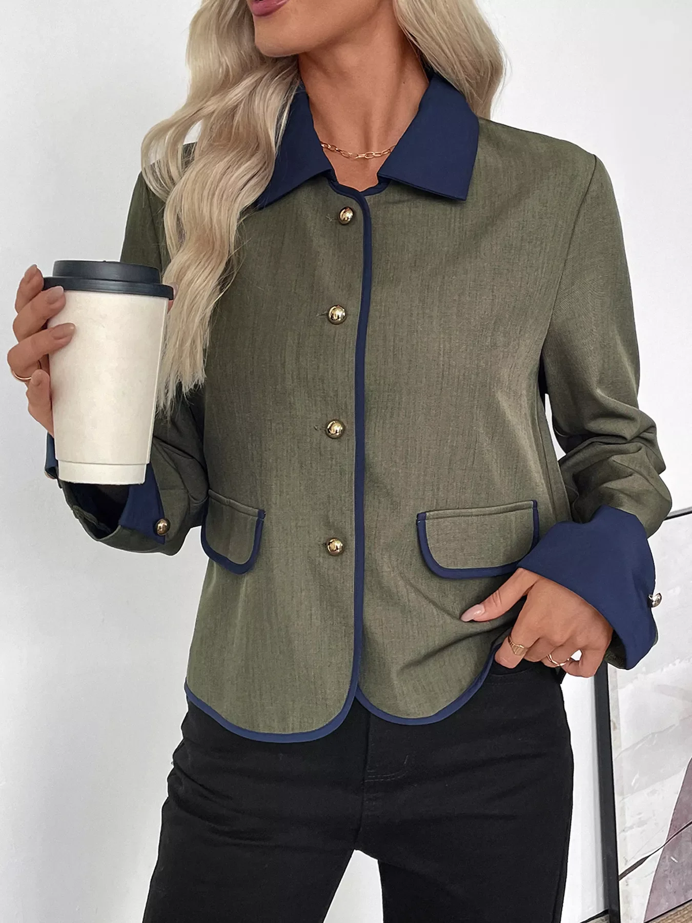 Contrast Trim Button-Up Jacket - Image 4