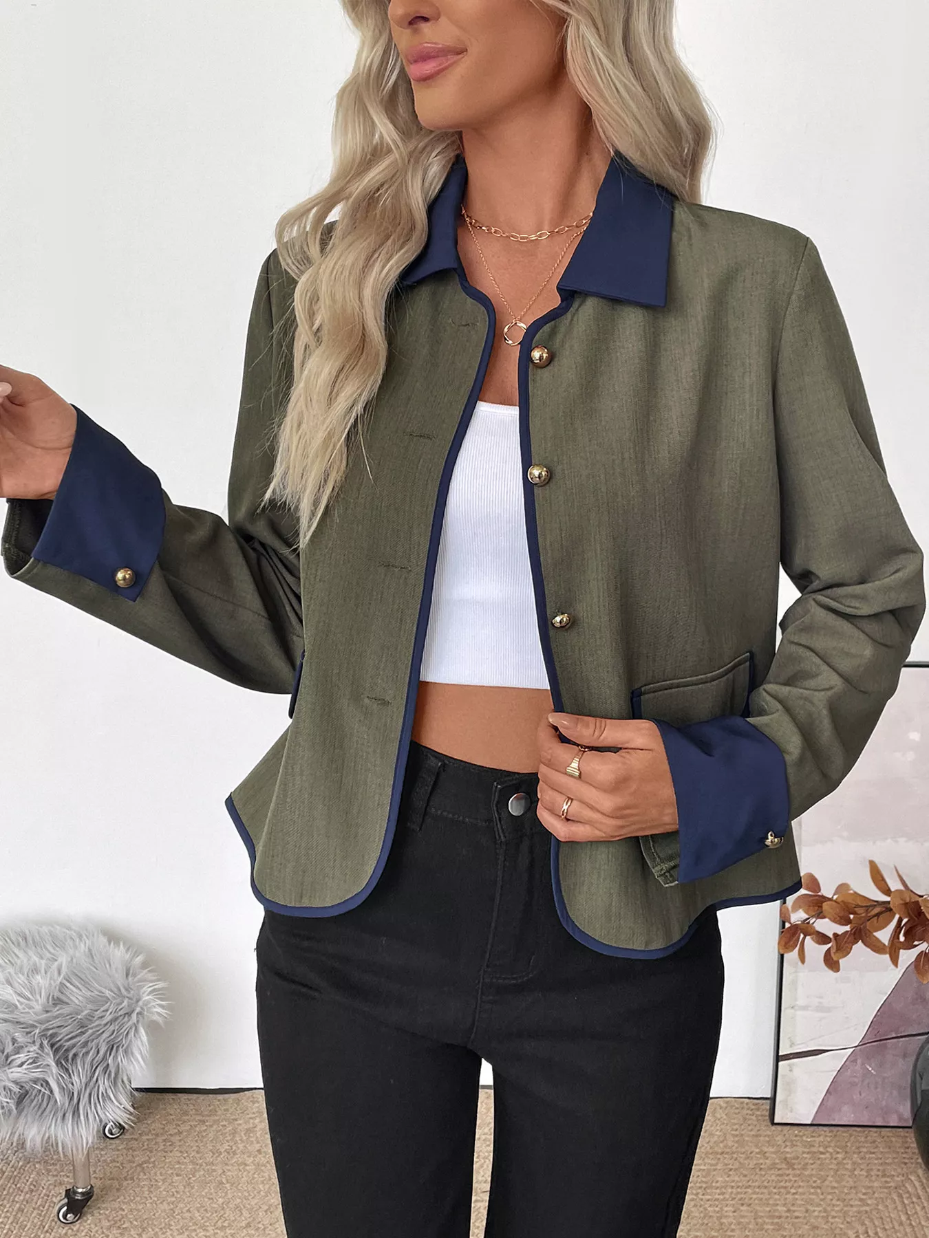 Contrast Trim Button-Up Jacket - Image 5