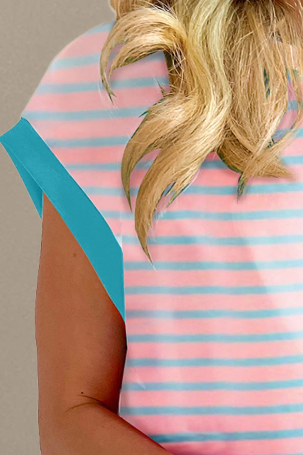 Contrast Trim Striped Round Neck Top and Shorts Set - Image 2