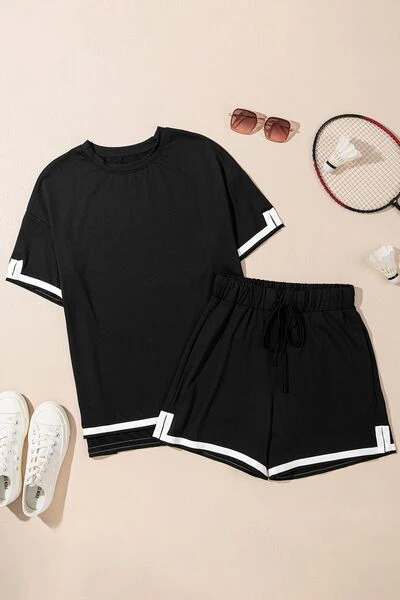 Contrast Trim Tee and Shorts Set - Image 3
