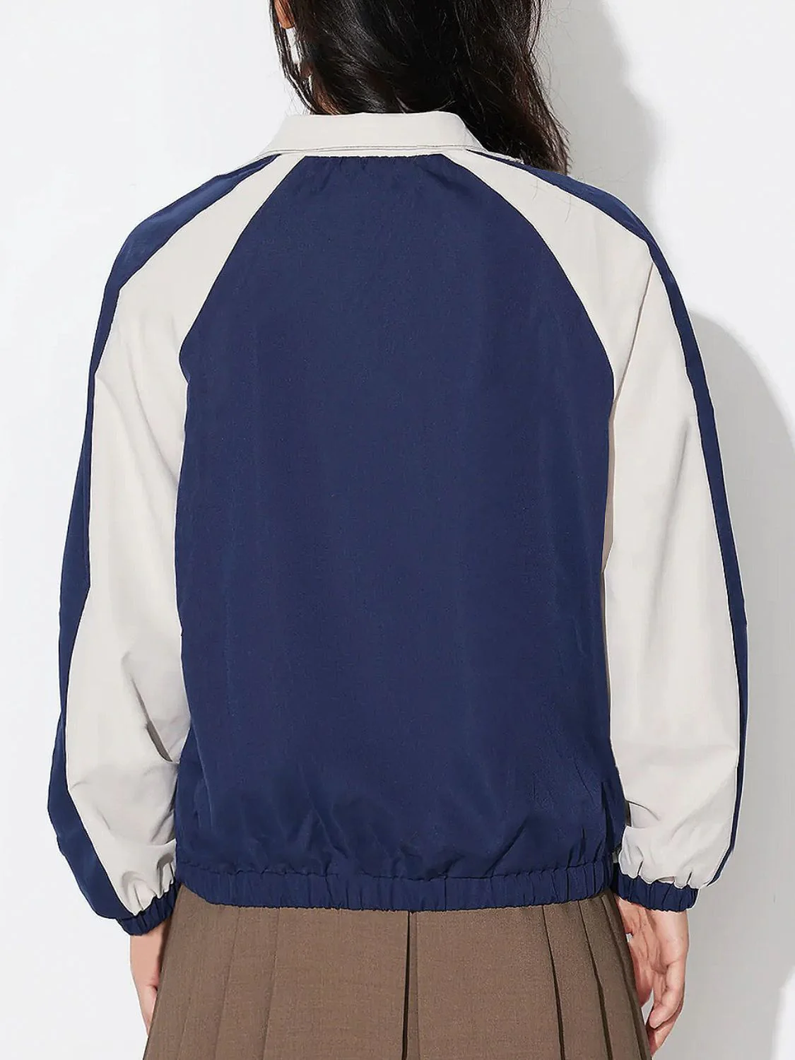 Contrast Zip Up Collared Neck Long Sleeve Jacket - Image 2