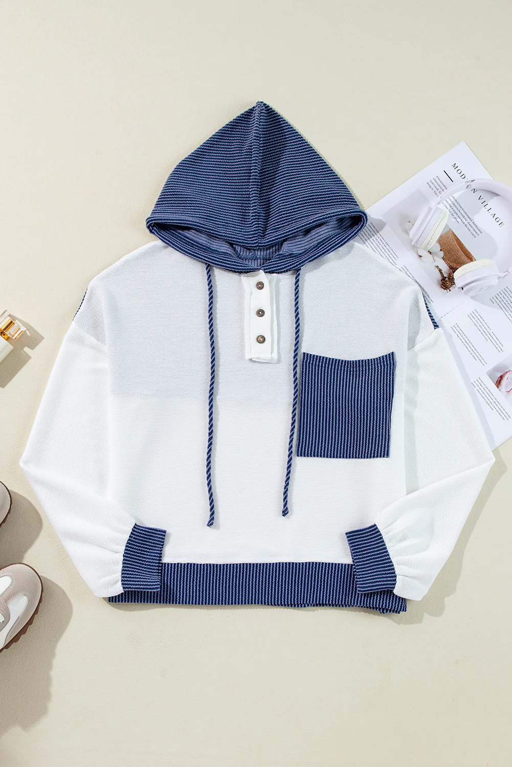 Corded Color Block Drawstring Hoodie - Image 12