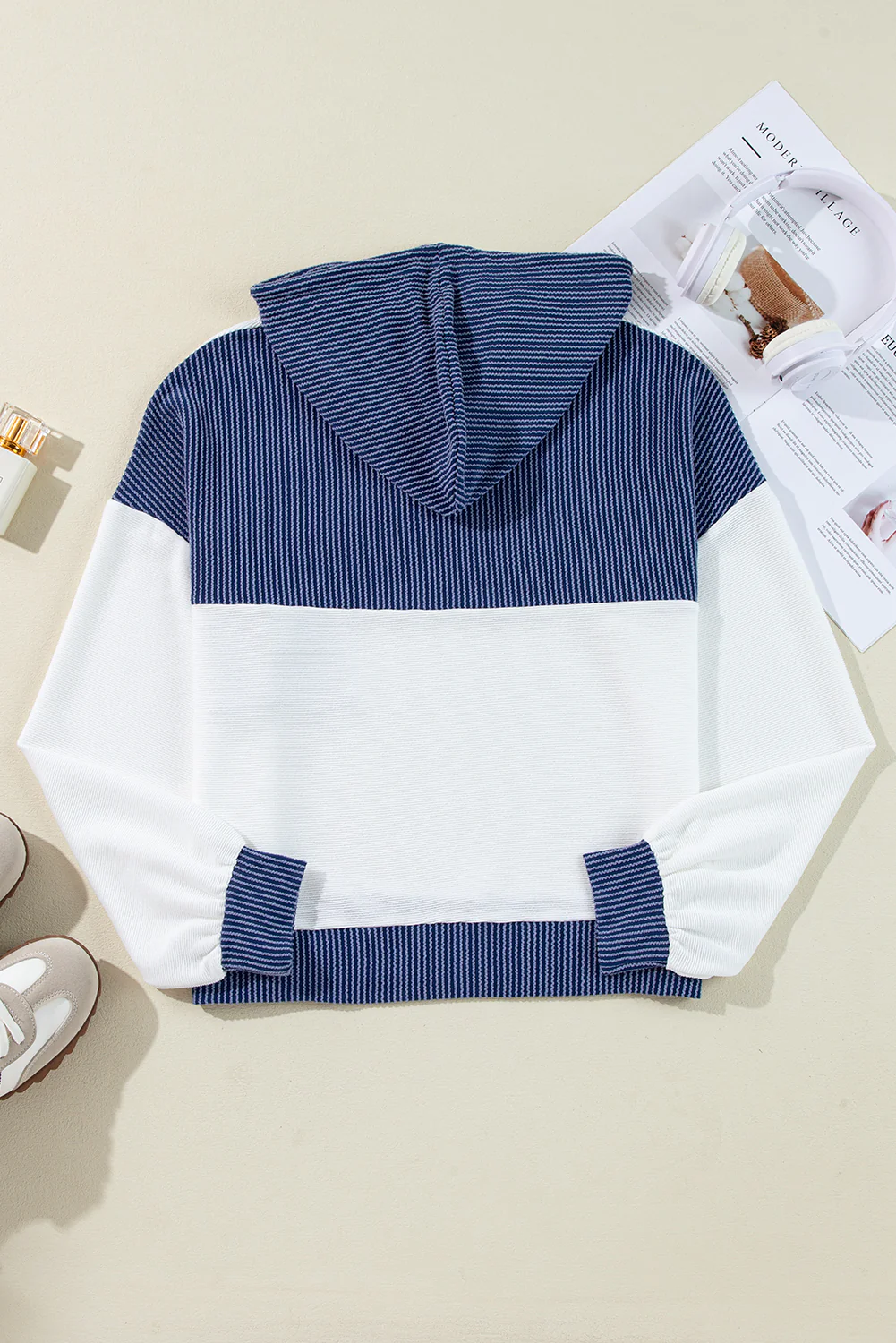 Corded Color Block Drawstring Hoodie - Image 13